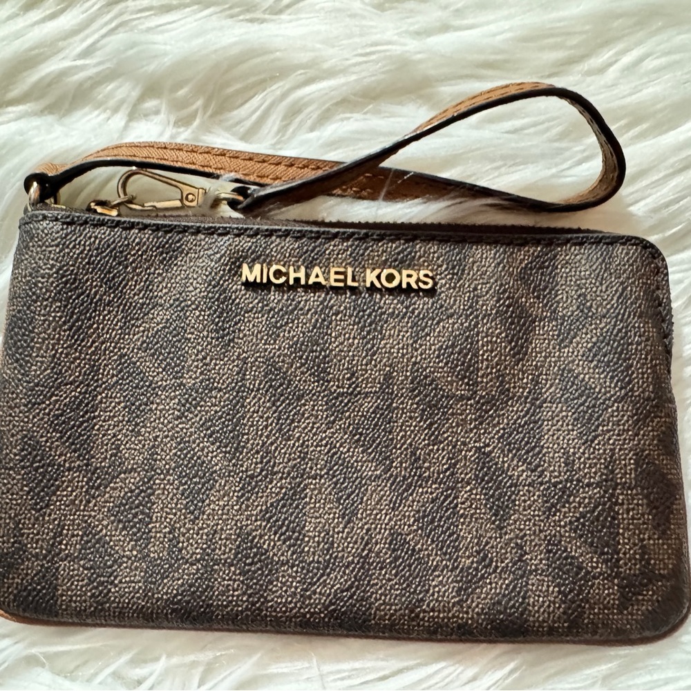 Michael Kors Women Lady Jet Set Travel Wristlet Wallet Bag Clutch Brown